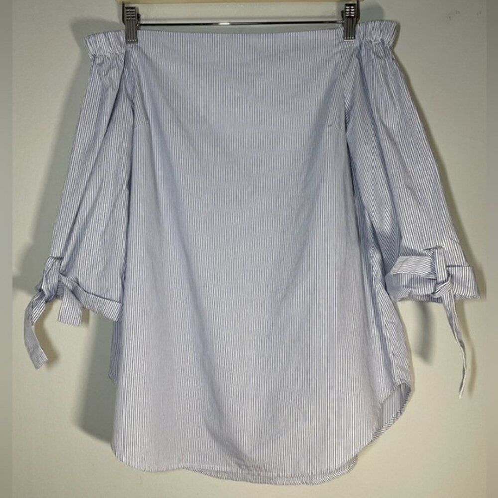 Aritzia Babaton Striped Blue Off the Shoulder Malik Blouse size M